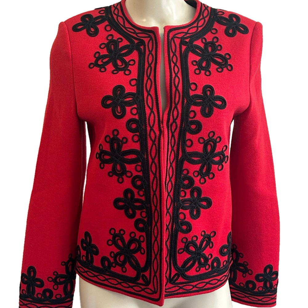 VTG unbranded Elegant Red  Black Embroidery blazer M/L ?